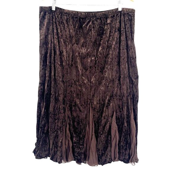 Velvet Chiffon Insert Midi Skirt XL Grunge Witch Chocolate Whimsigoth Boho Fairy - Picture 1 of 10